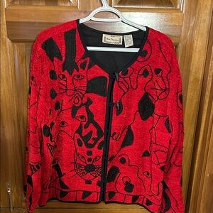 New Directions Red and Black Artistic Cardigan